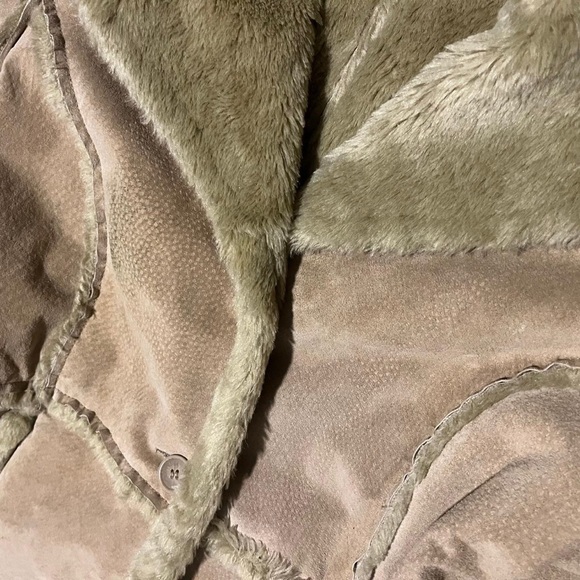 2000s Aldo real leather penny lane long fur trim coat in a tan creamy beige - Picture 5 of 8